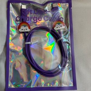 NWT Purple USB-C Charging Cable with Rainbow Cloud Design 3ft